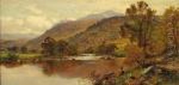 River Landscape In Wales Oil Painting by Alfred Augustus Glendening