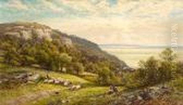 A Country Meadow Overlooking The Coast Oil Painting by Alfred Augustus Glendening