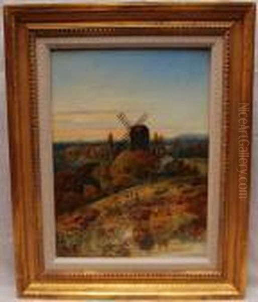 Farm With Windmill Oil Painting by Alfred Augustus Glendening