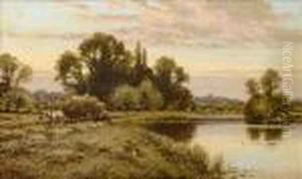 Carting Hay By The Thames Oil Painting by Alfred Augustus Glendening