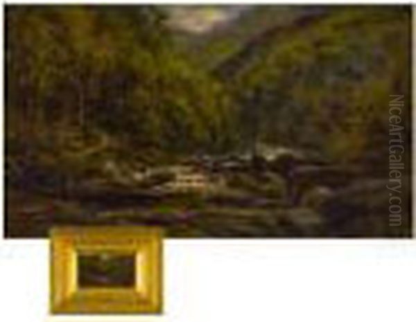 Woodland Cottages By The River Oil Painting by Alfred Augustus Glendening