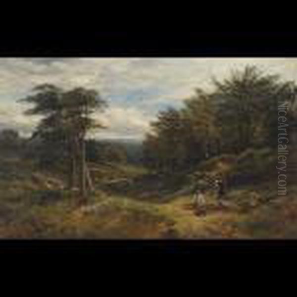 Shepherd Family Guarding The Flock From The Hills Oil Painting by Alfred Augustus Glendening