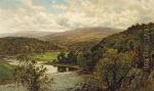 An Extensive River Landscape With Mountainsbeyond Oil Painting by Alfred Augustus Glendening