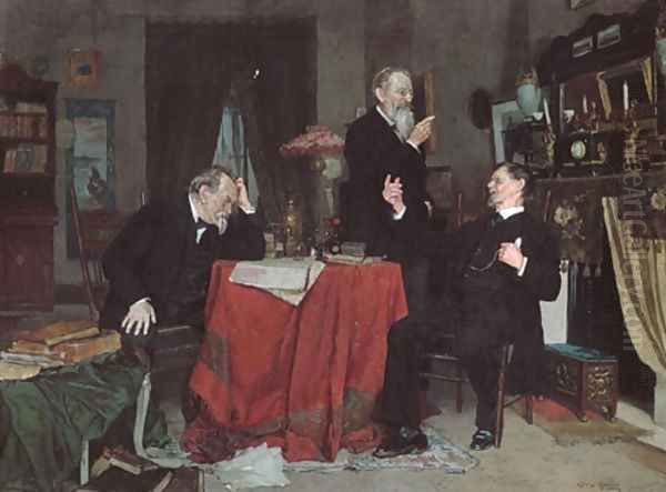 A Discussion Oil Painting by Louis Charles Moeller