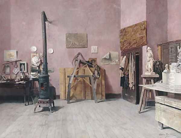 Sculptor's Studio Probably the 1880s Oil Painting by Louis Charles Moeller