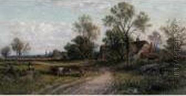 Country Lane With Cattle Oil Painting by Alfred Augustus Glendening