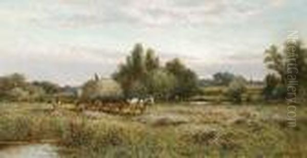 Harvest At Sunset Oil Painting by Alfred Augustus Glendening