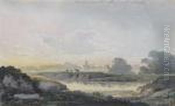 A View In Regent's Park Showing A Pond With A Church And Houses Beyond Oil Painting by John Glover