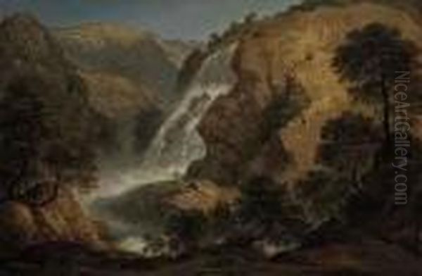 The Marmore Falls At Terni, Umbria Oil Painting by John Glover