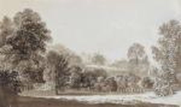 A Country House In A Park With Rural Road Study Verso; Study Of Atree Oil Painting by John Glover