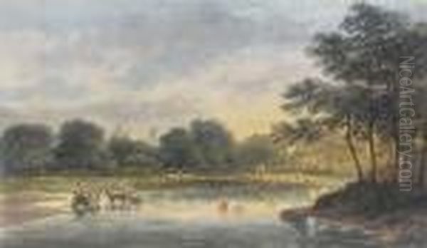 Bathers In A Heathland Pond Oil Painting by John Glover