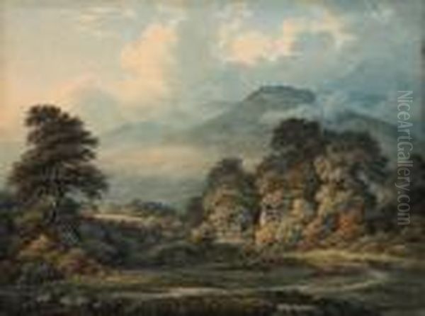 Extensive Landscape With Distant Mountains Oil Painting by John Glover