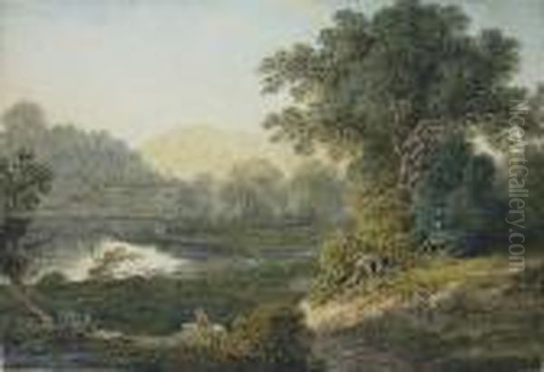 Cattle And Herder In A Landscape Oil Painting by John Glover