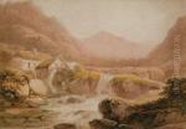 A Rocky River Landscape With Watermill Oil Painting by John Glover