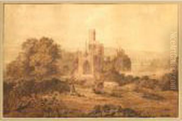 Kirkstall Abbeywatercolour Oil Painting by John Glover