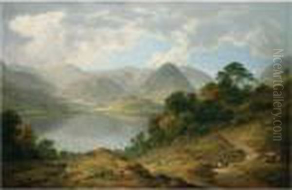 View Of Grasmere, In The Lake District Oil Painting by John Glover