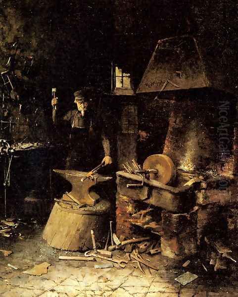 At The Forge Oil Painting by Frans Mortelmans