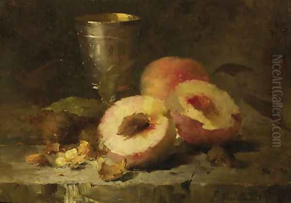 A still life with peaches Oil Painting by Frans Mortelmans