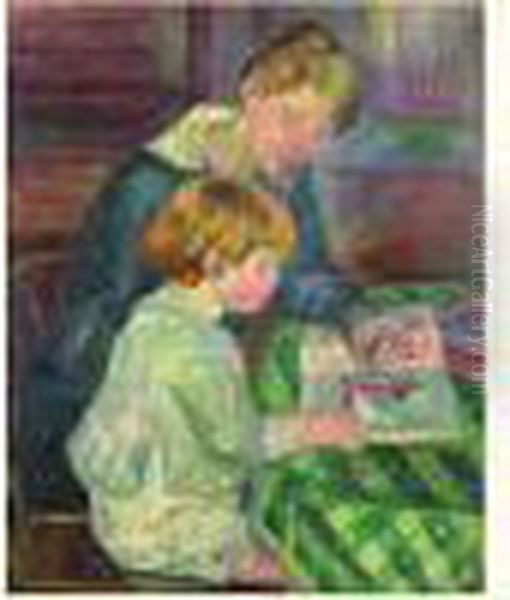 Mere Et Enfant, La Lecon Oil Painting by Paule Gobillard