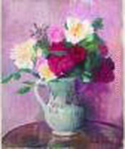 Nature Morte Au Bouquet De Rose Oil Painting by Paule Gobillard