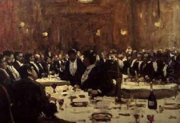 Company at Dinner Oil Painting by Arthur Melville