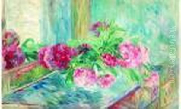 Bouquet De Fleurs Sur Entablement Oil Painting by Paule Gobillard