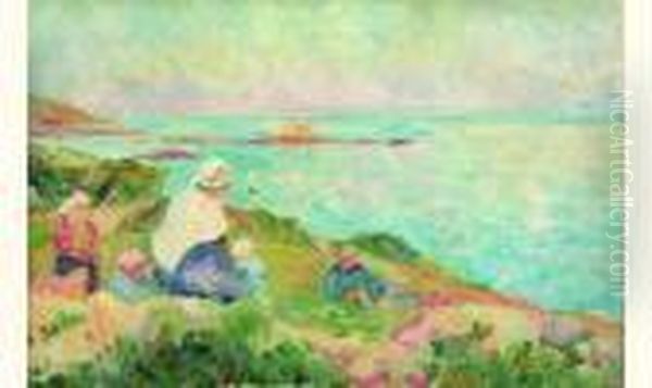 Scene De Famille Au Bord De La Mer Oil Painting by Paule Gobillard