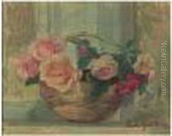 Panier De Roses Oil Painting by Paule Gobillard