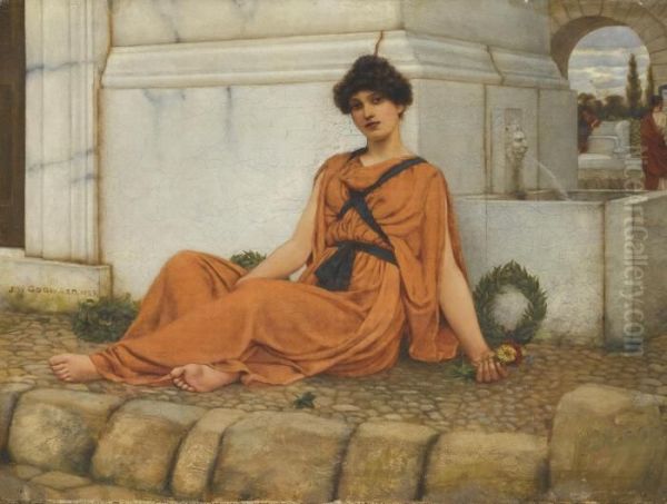 Repose, The Flower Girl Oil Painting by John William Godward