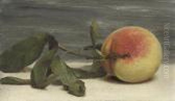 Still Life Of Peach With Twig Oil Painting by John William Godward