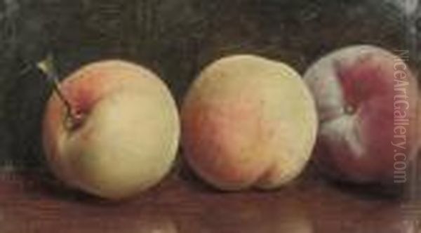 Three Peaches On A Brown Table Oil Painting by John William Godward