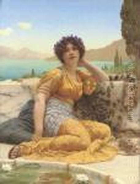 With Violets Wreathed And Robe Of Saffron Hue Oil Painting by John William Godward