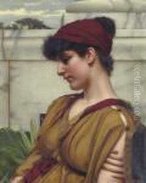 A Classical Beauty In Profile Oil Painting by John William Godward