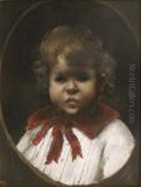 Portrait D'enfant Au Col Rouge Oil Painting by Norbert Goeneutte