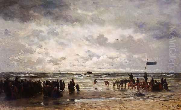 'Le Depart Du Bateau De Sauvetage' Oil Painting by Hendrik Willem Mesdag