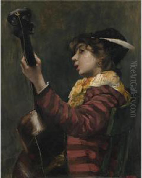 The Guitarist Oil Painting by Norbert Goeneutte