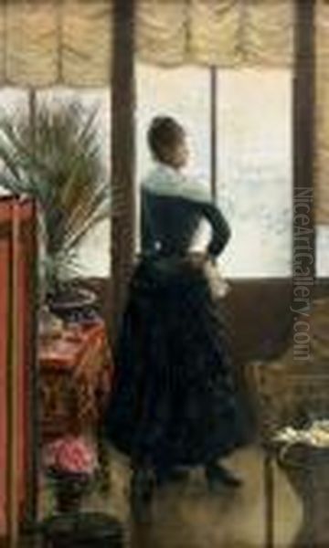 Reine Dans L'atelier De Son Frere Oil Painting by Norbert Goeneutte