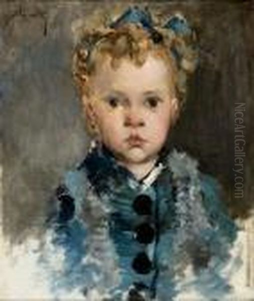 Portrait D'enfant
 Huile Sur Panneau, Signee En Haut A Gauche Oil Painting by Norbert Goeneutte