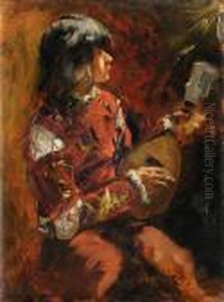 Der Mandolinenspieler
 Ol Auf Holz Oil Painting by Norbert Goeneutte