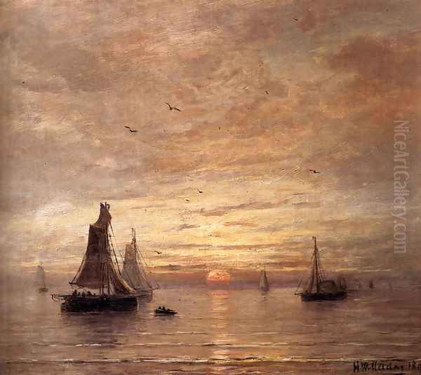 Coucher De Soleil Oil Painting by Hendrik Willem Mesdag