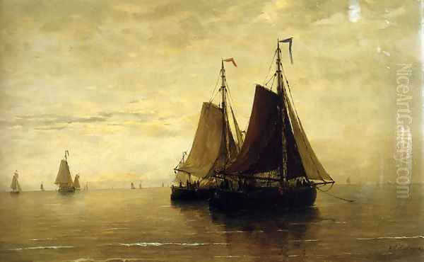 Kalme Zee Oil Painting by Hendrik Willem Mesdag