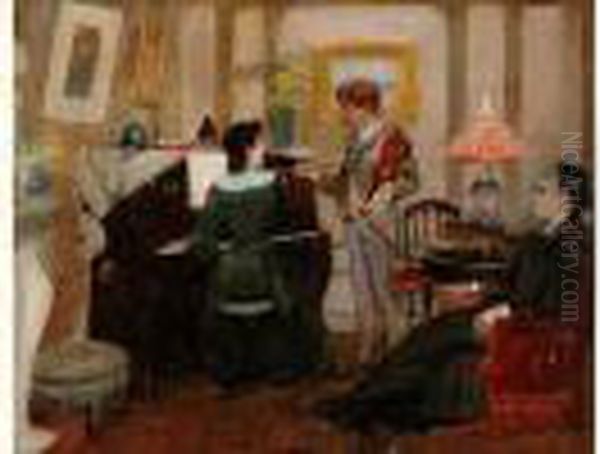 La Lecon De Musique, Circa 1880 Oil Painting by Norbert Goeneutte