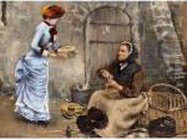 The Basket Weaver Oil Painting by Norbert Goeneutte