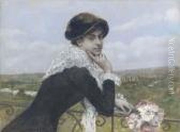 Femme Au Balcon Oil Painting by Norbert Goeneutte