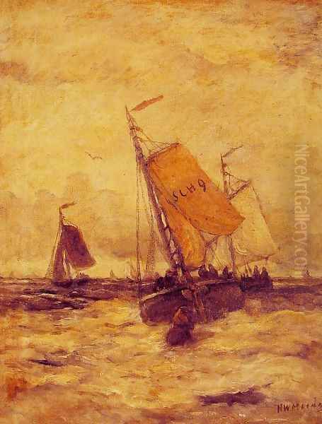 On a Stormy Sea Oil Painting by Hendrik Willem Mesdag