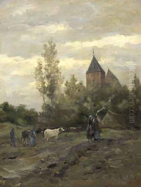 A view on the church of Vries, Drenthe Oil Painting by Hendrik Willem Mesdag