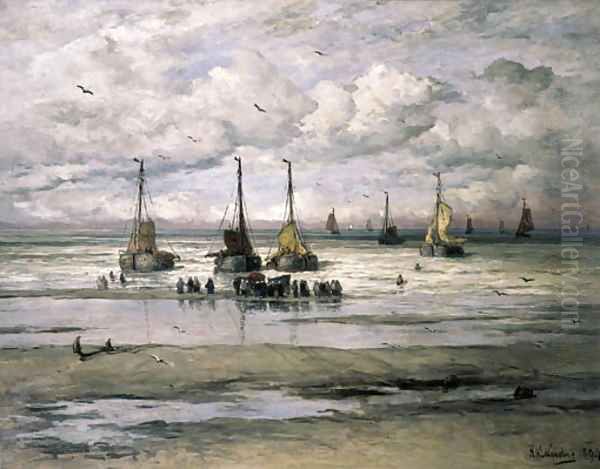 Maree Bas Oil Painting by Hendrik Willem Mesdag