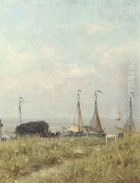 Overlooking the sea from the dunes Oil Painting by Hendrik Willem Mesdag