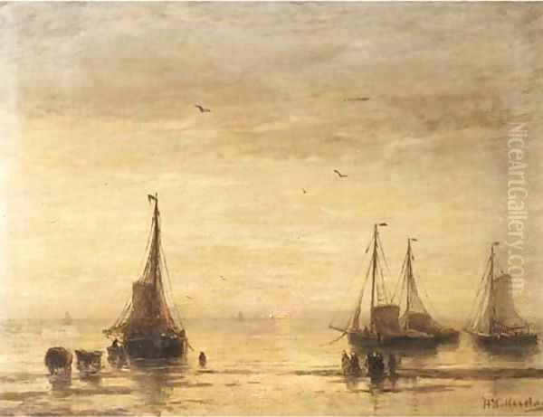 Soleil couchant Oil Painting by Hendrik Willem Mesdag