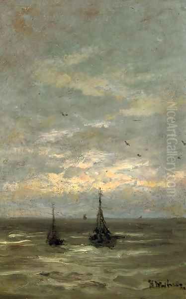 Sunset over the North Sea Oil Painting by Hendrik Willem Mesdag